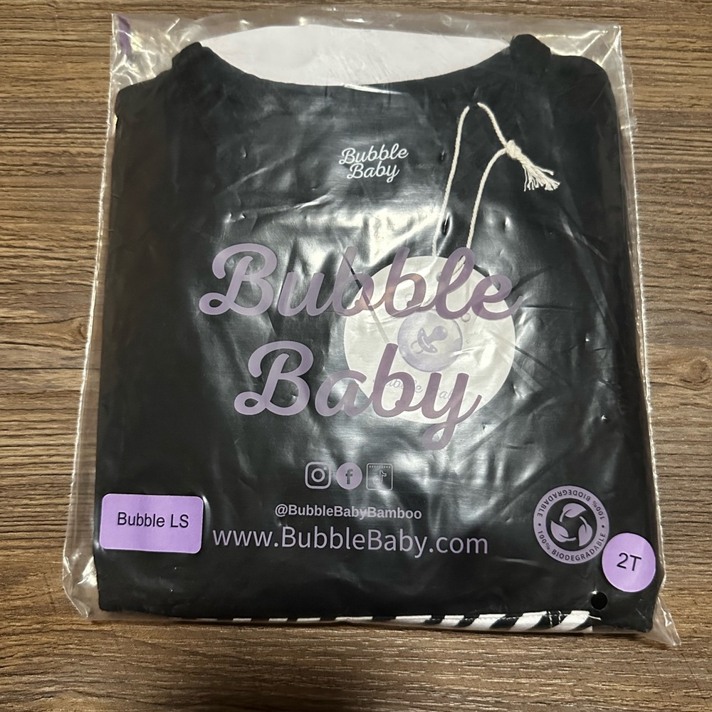 Black Bubble Baby LS Bubble Romper with Stripes Pocket